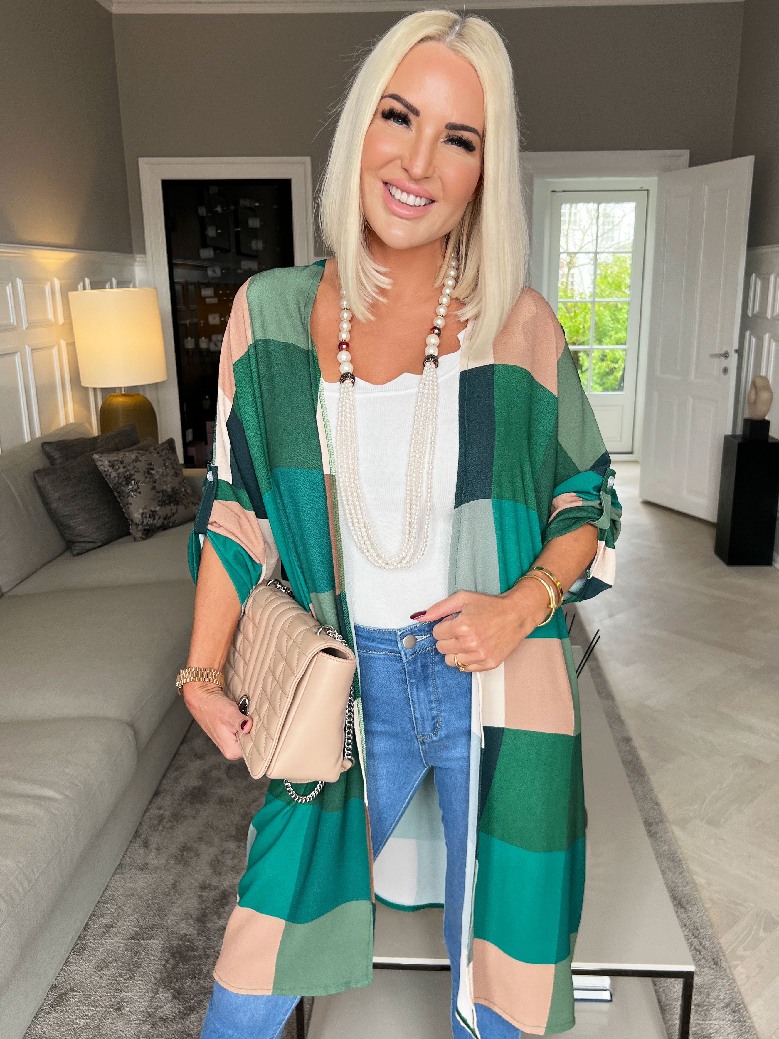 Vanesa Kimono - Sød kimono i viskose med tern